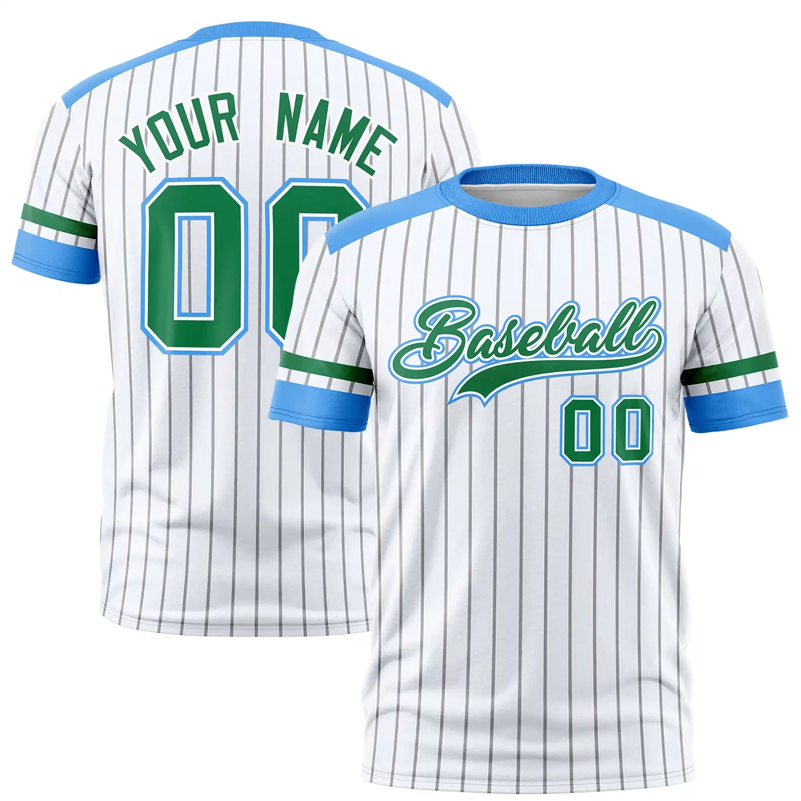 Custom White Gray-Powder Blue Pinstripe Pattern Design Performance T-Shirt