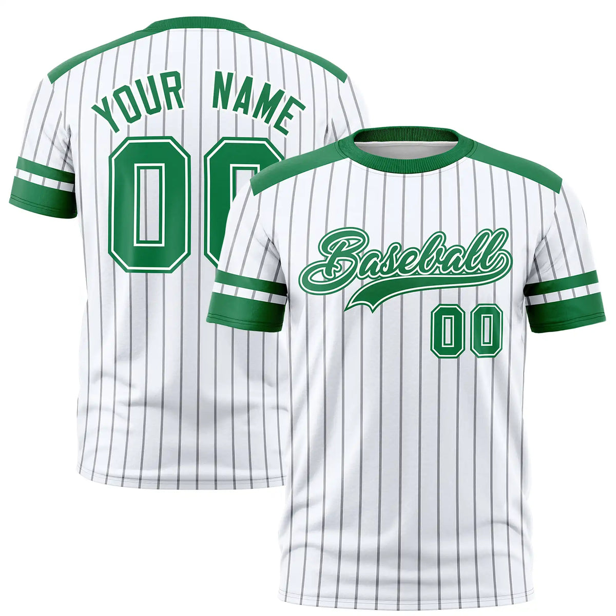 Custom White Gray-Kelly Green Pinstripe Pattern Design Performance T-Shirt