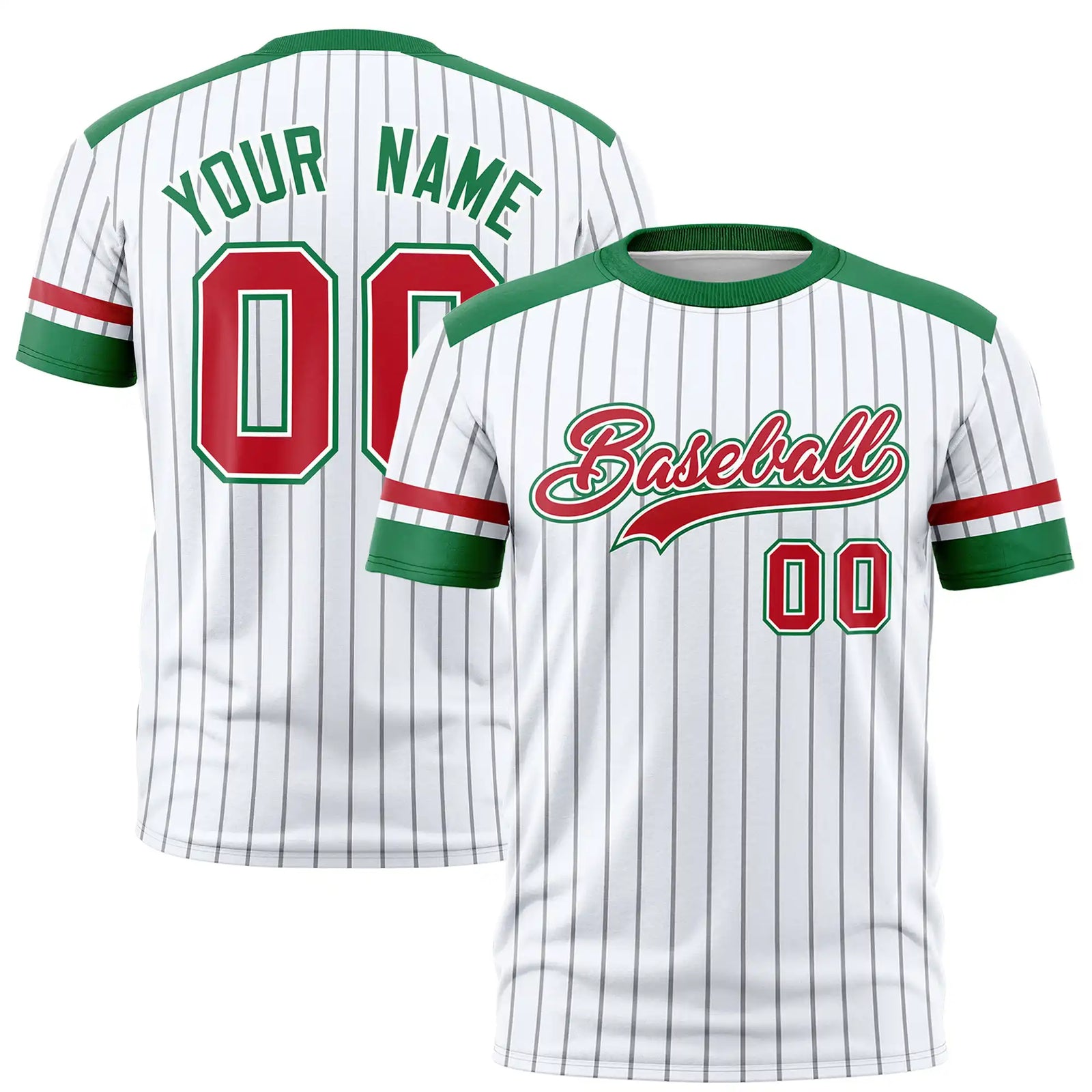 Custom White Gray-Kelly Green Pinstripe Pattern Design Performance T-Shirt