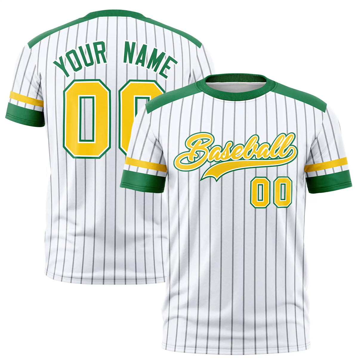 Custom White Gray-Kelly Green Pinstripe Pattern Design Performance T-Shirt