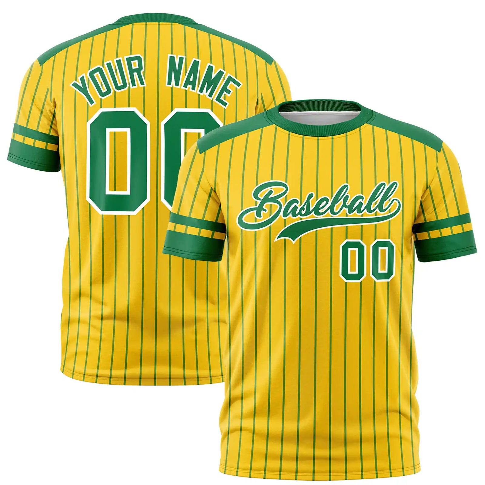 Custom Gold01 Kelly Green-Kelly Green Pinstripe Pattern Design Performance T-Shirt