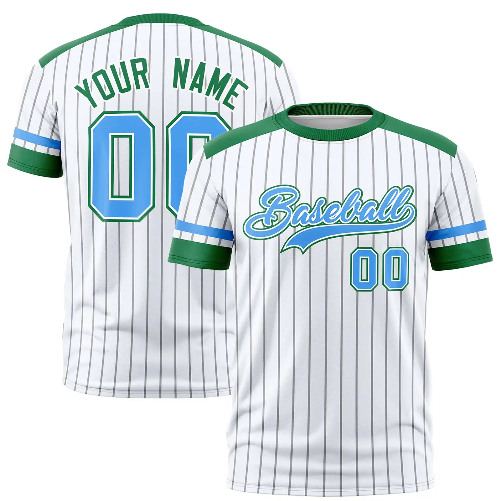 Custom White Gray-Kelly Green Pinstripe Pattern Design Performance T-Shirt