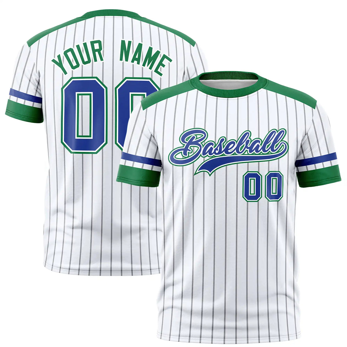 Custom White Gray-Kelly Green Pinstripe Pattern Design Performance T-Shirt