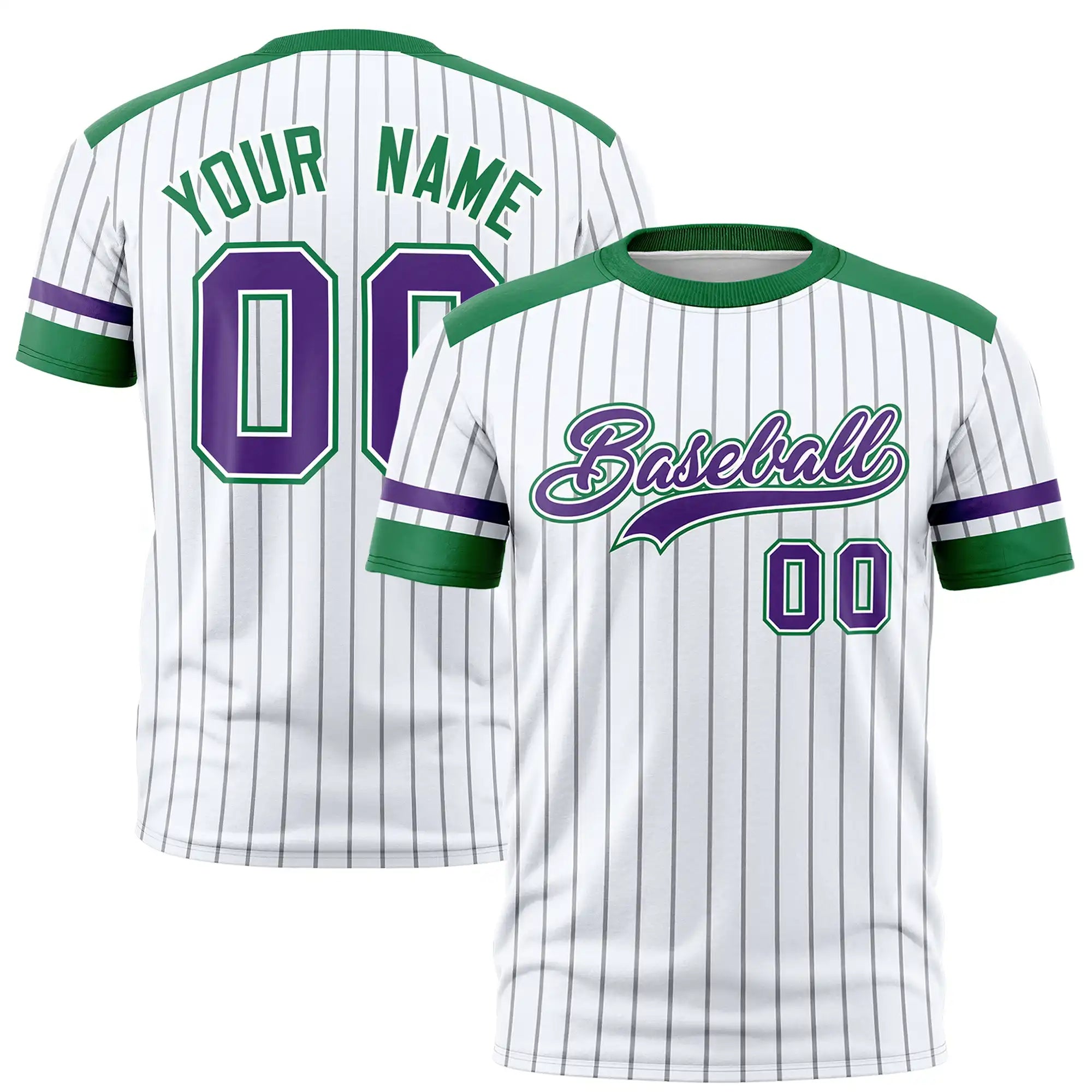 Custom White Gray-Kelly Green Pinstripe Pattern Design Performance T-Shirt