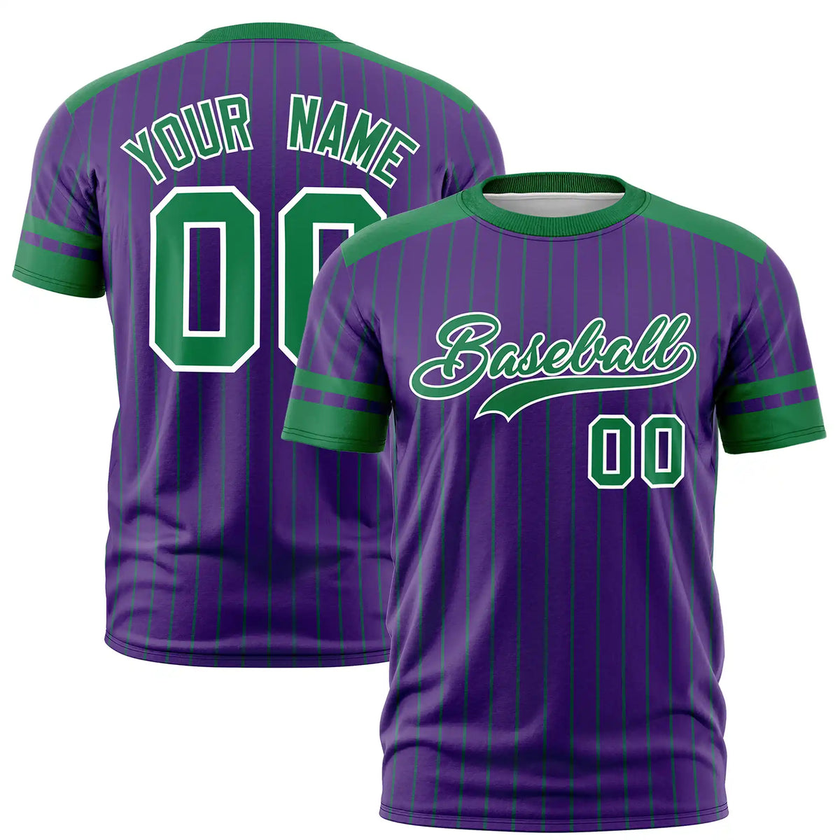 Custom Purple Kelly Green-Kelly Green Pinstripe Pattern Design Performance T-Shirt