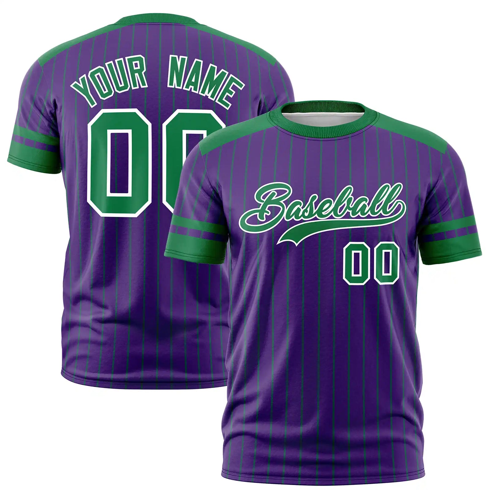 Custom Purple Kelly Green-Kelly Green Pinstripe Pattern Design Performance T-Shirt