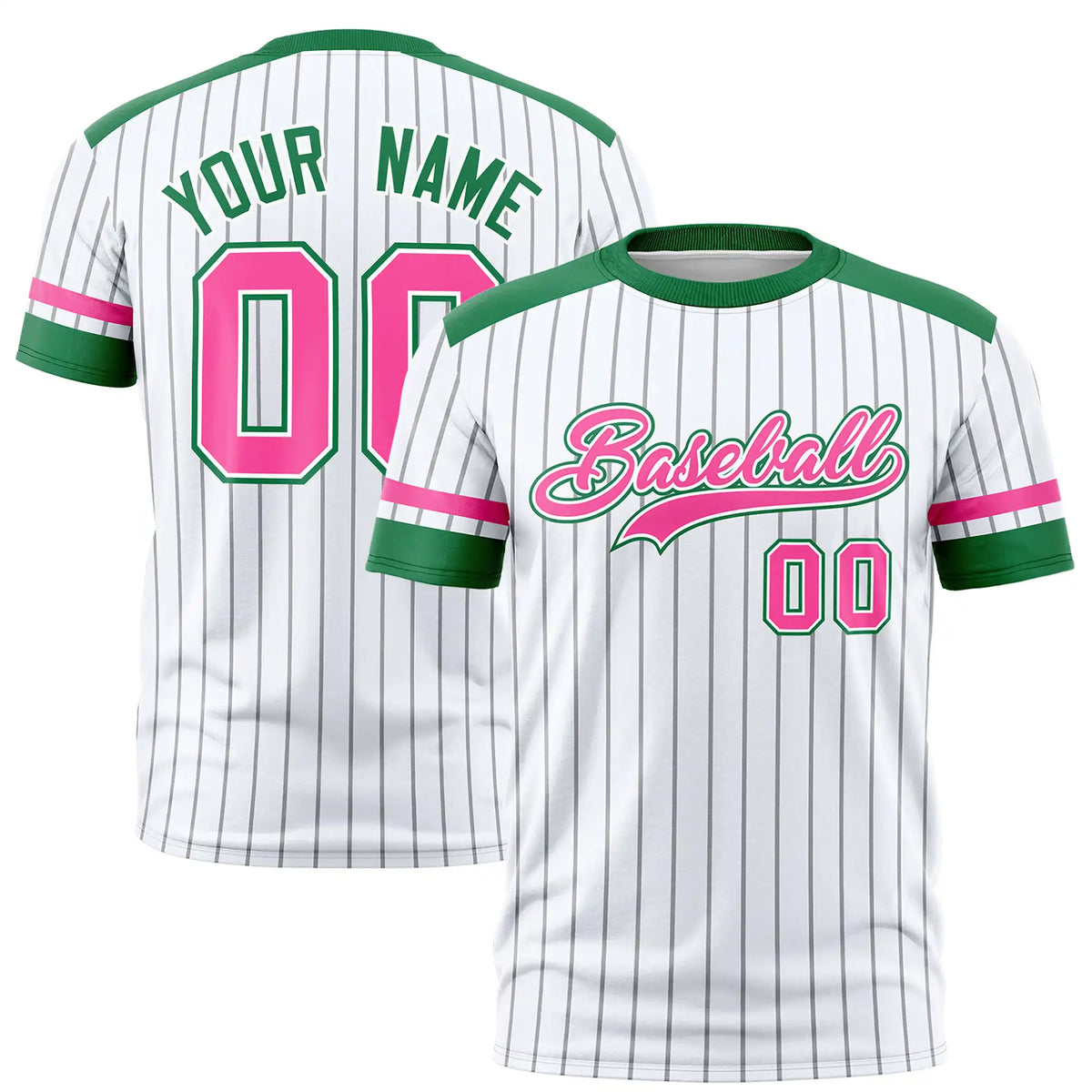 Custom White Gray-Kelly Green Pinstripe Pattern Design Performance T-Shirt