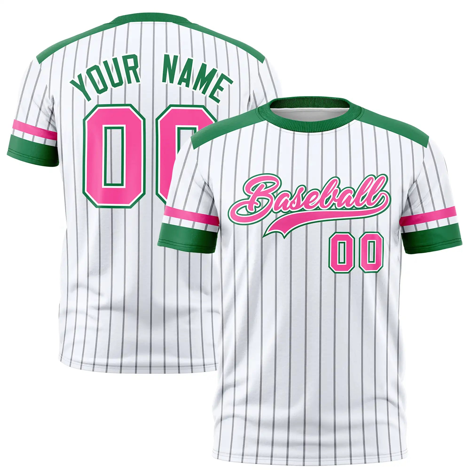 Custom White Gray-Kelly Green Pinstripe Pattern Design Performance T-Shirt