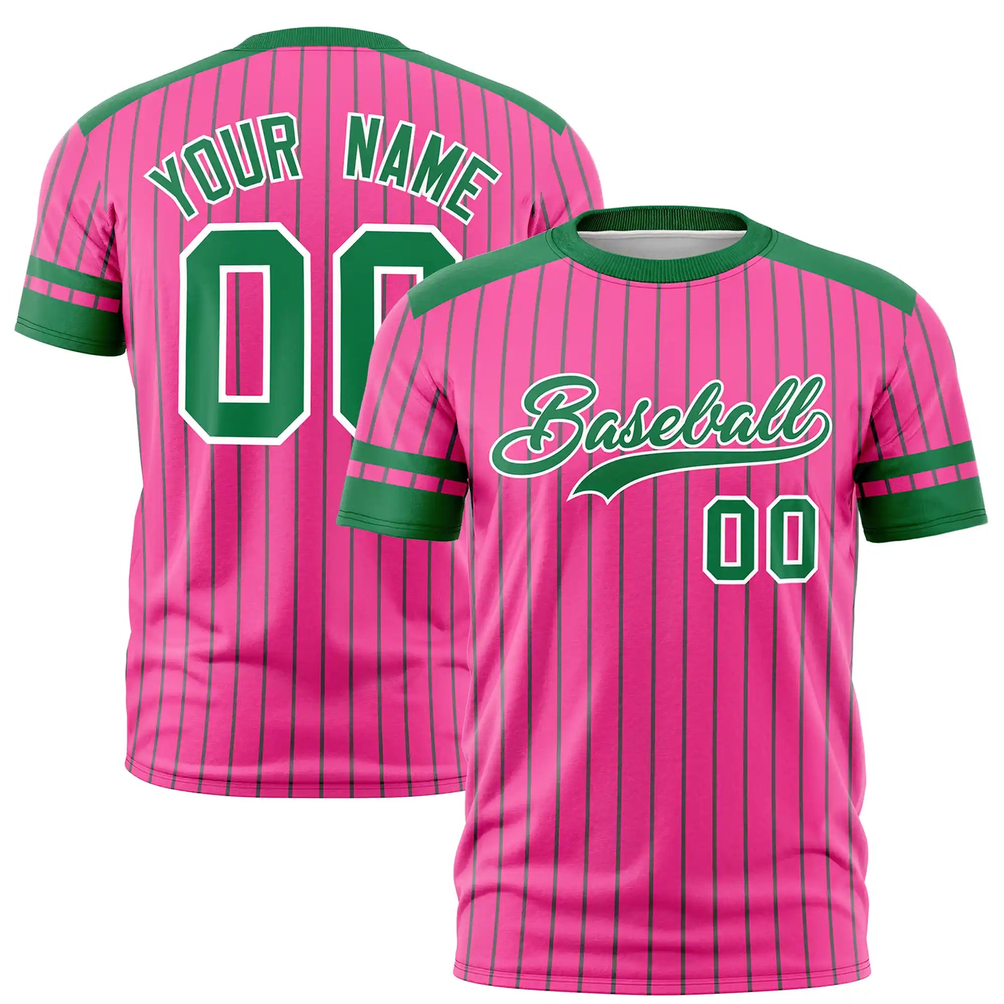 Custom Pink Kelly Green-Kelly Green Pinstripe Pattern Design Performance T-Shirt