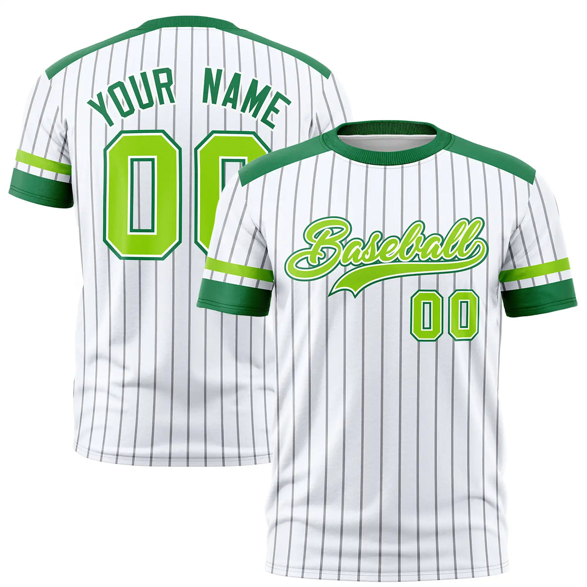 Custom White Gray-Kelly Green Pinstripe Pattern Design Performance T-Shirt