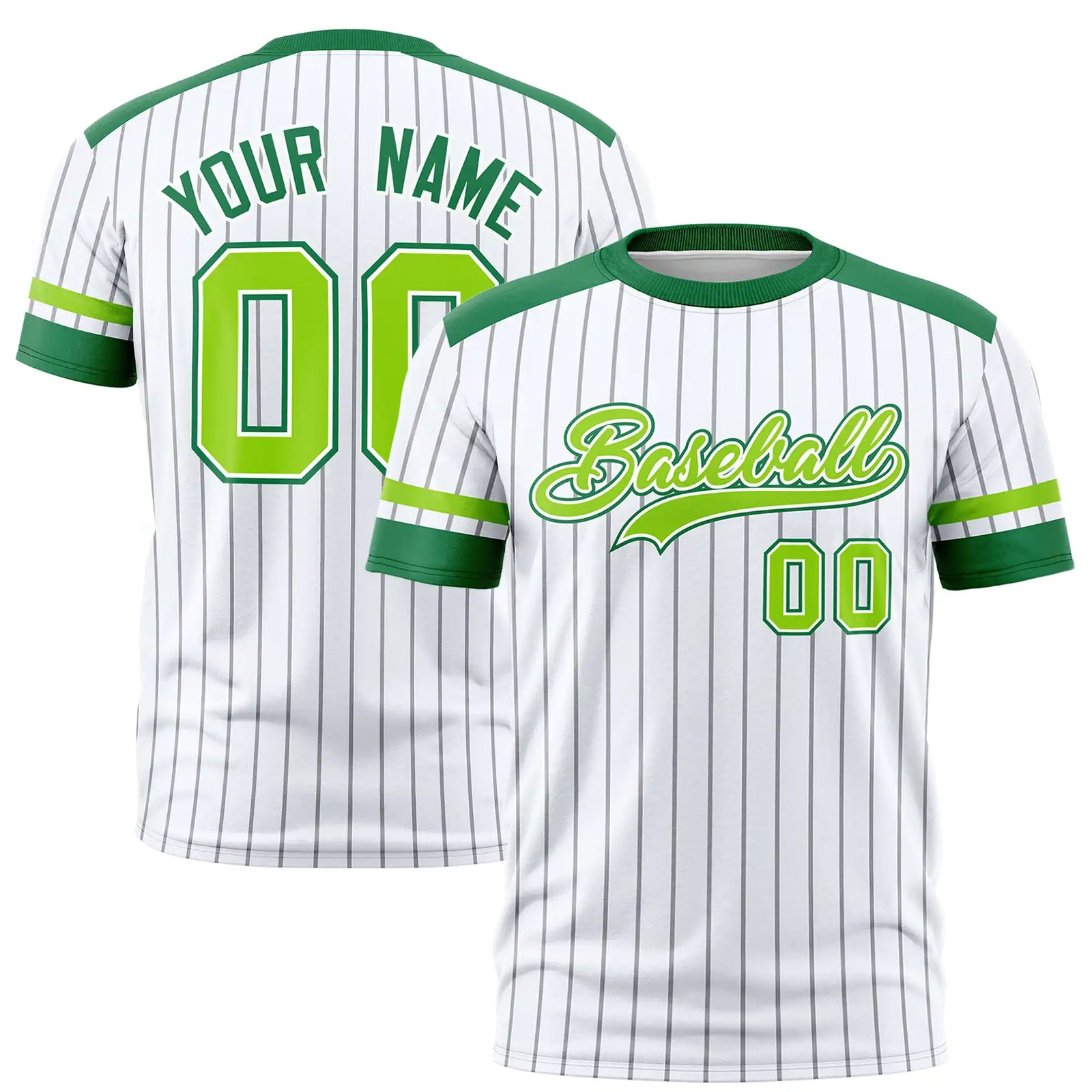 Custom White Gray-Kelly Green Pinstripe Pattern Design Performance T-Shirt