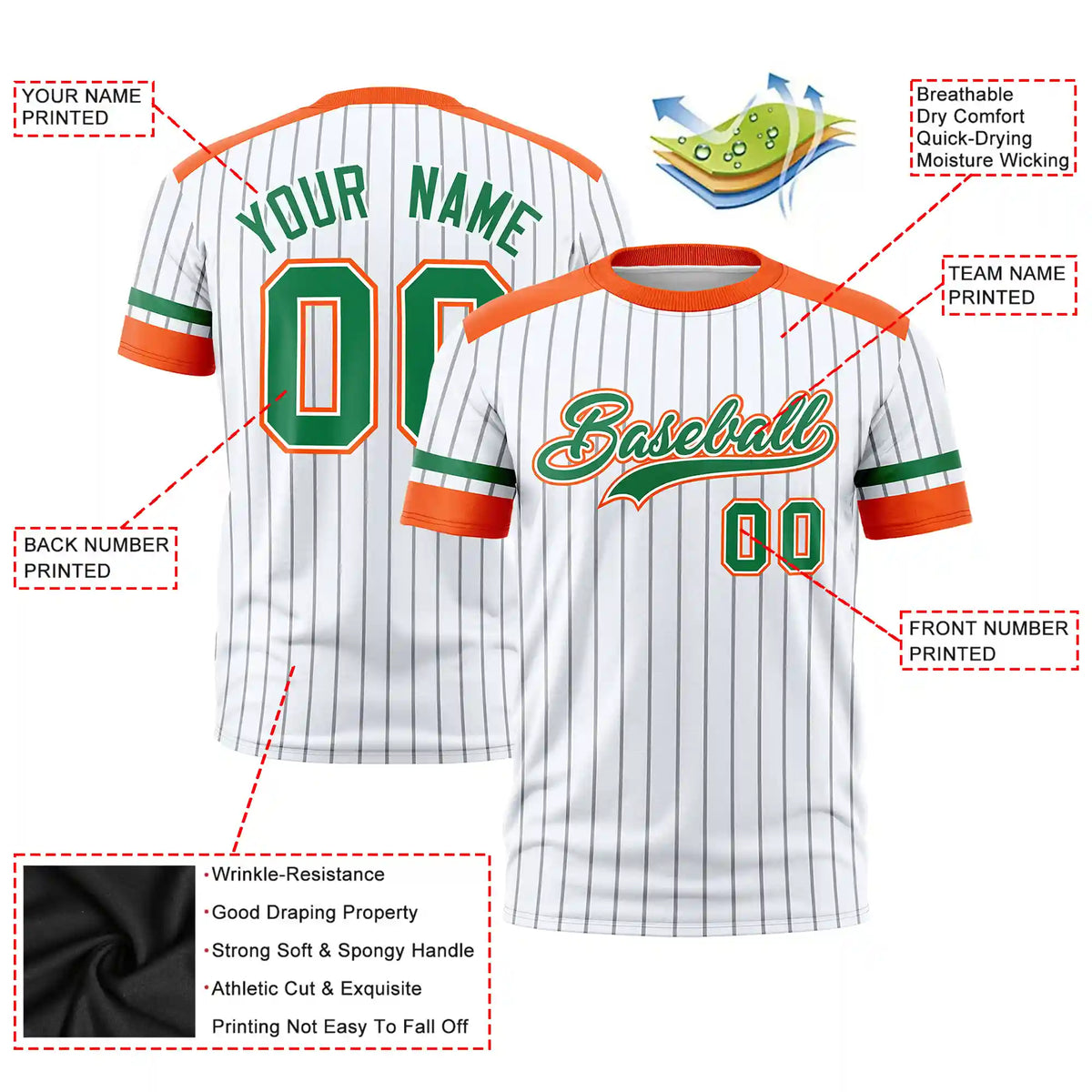 Custom White Gray-Orange Pinstripe Pattern Design Performance T-Shirt