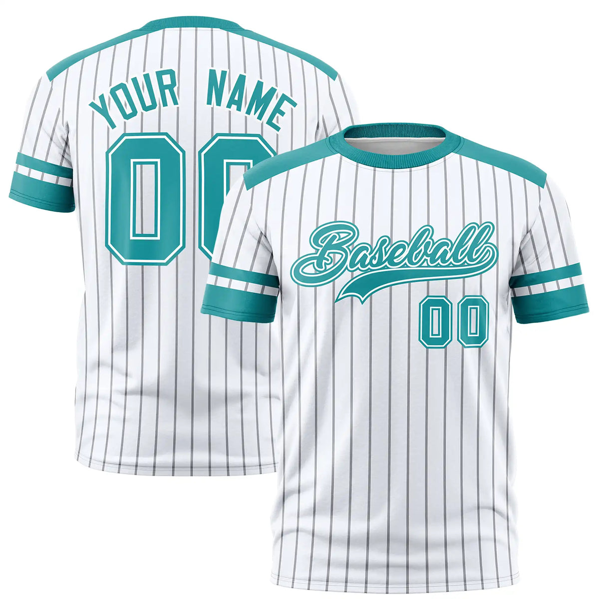 Custom White Gray-Aqua Pinstripe Pattern Design Performance T-Shirt