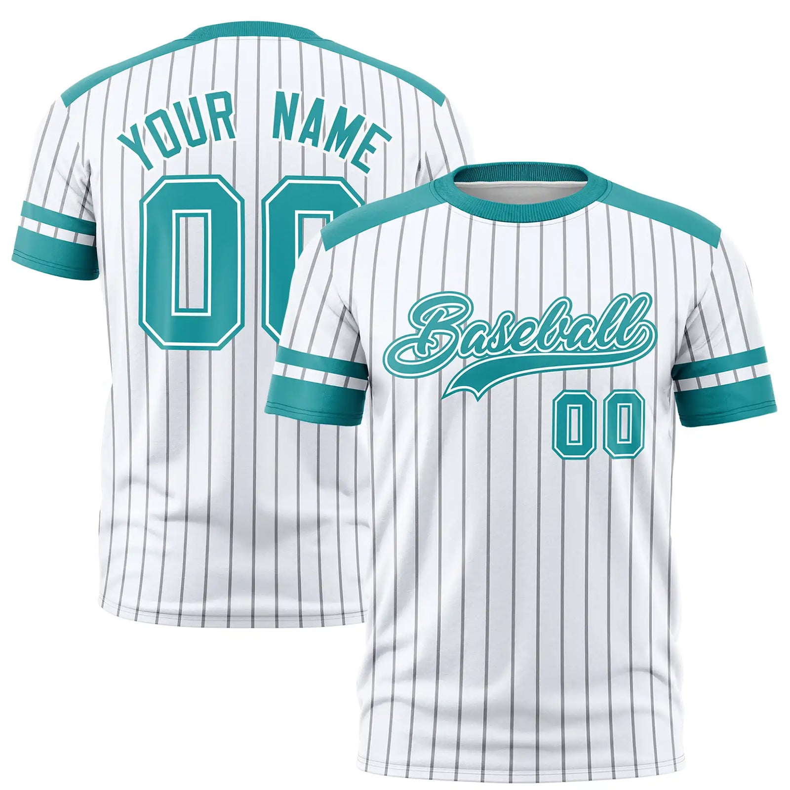 Custom White Gray-Aqua Pinstripe Pattern Design Performance T-Shirt