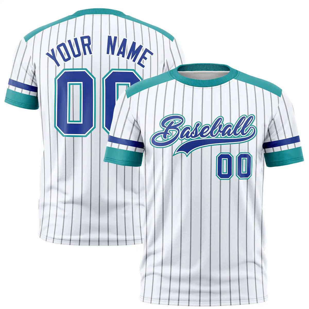 Custom White Gray-Aqua Pinstripe Pattern Design Performance T-Shirt