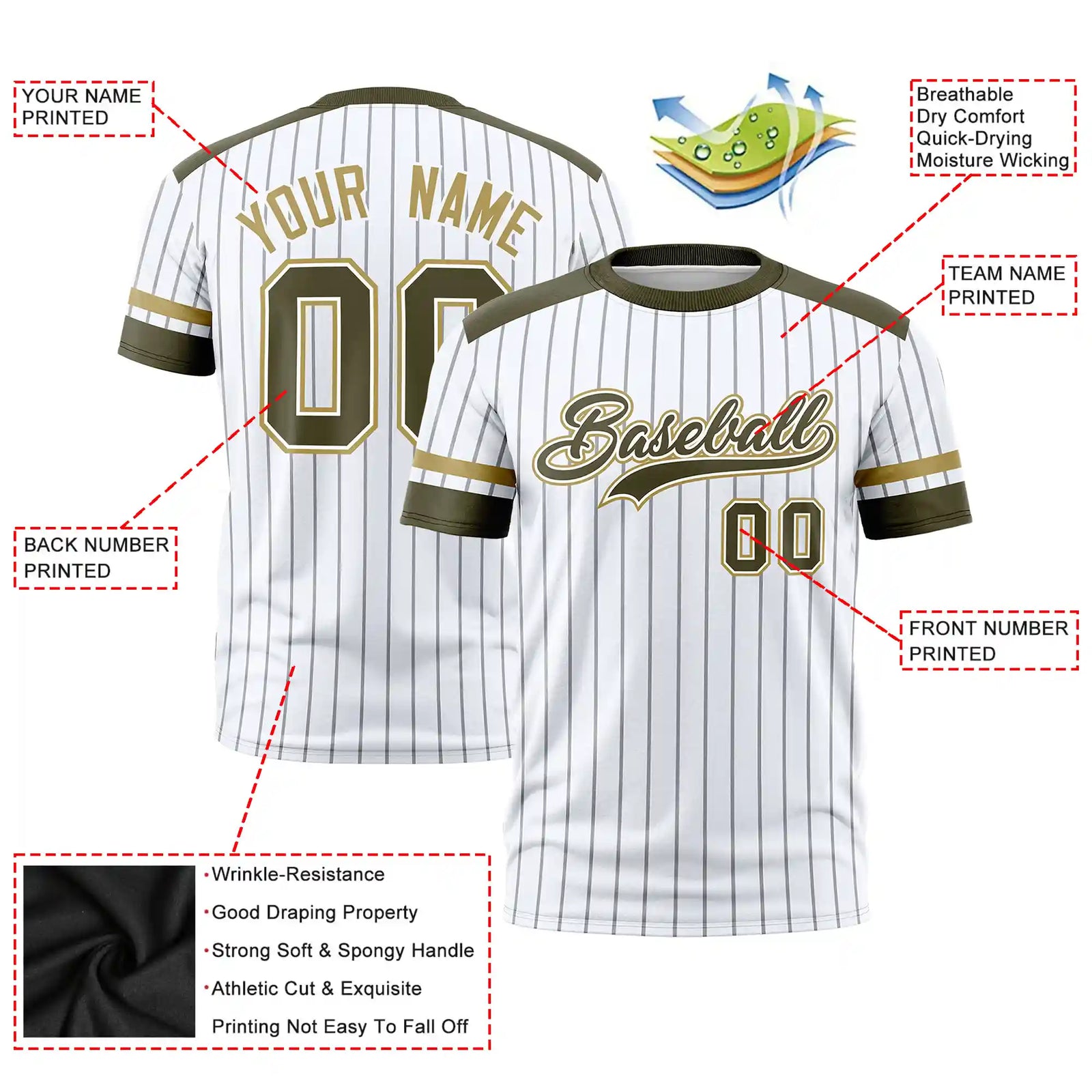 Custom White Gray-Olive Pinstripe Pattern Design Performance T-Shirt