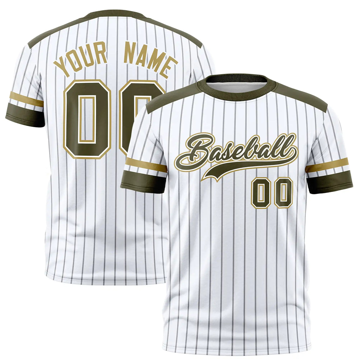 Custom White Gray-Olive Pinstripe Pattern Design Performance T-Shirt