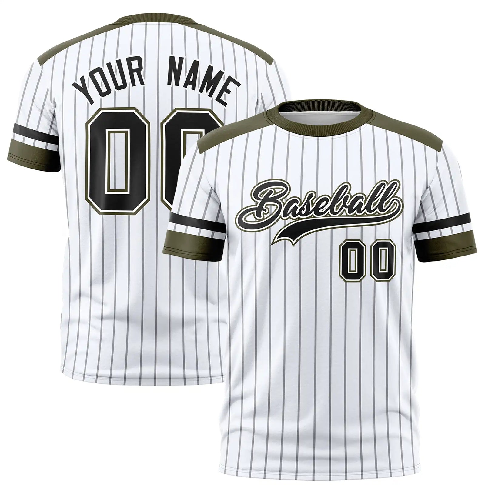 Custom White Gray-Olive Pinstripe Pattern Design Performance T-Shirt