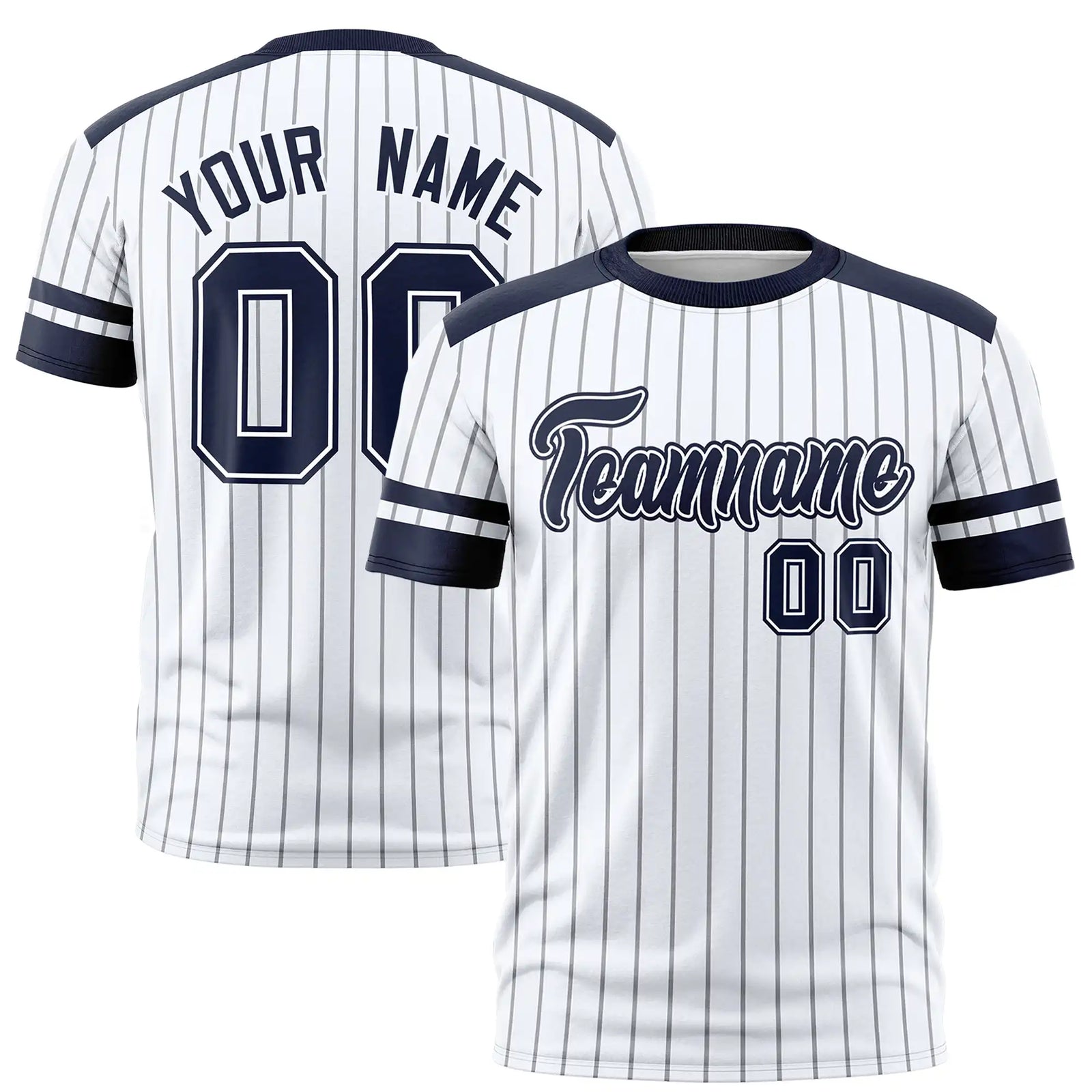 Custom White Gray-Navy Pinstripe Pattern Design Performance T-Shirt