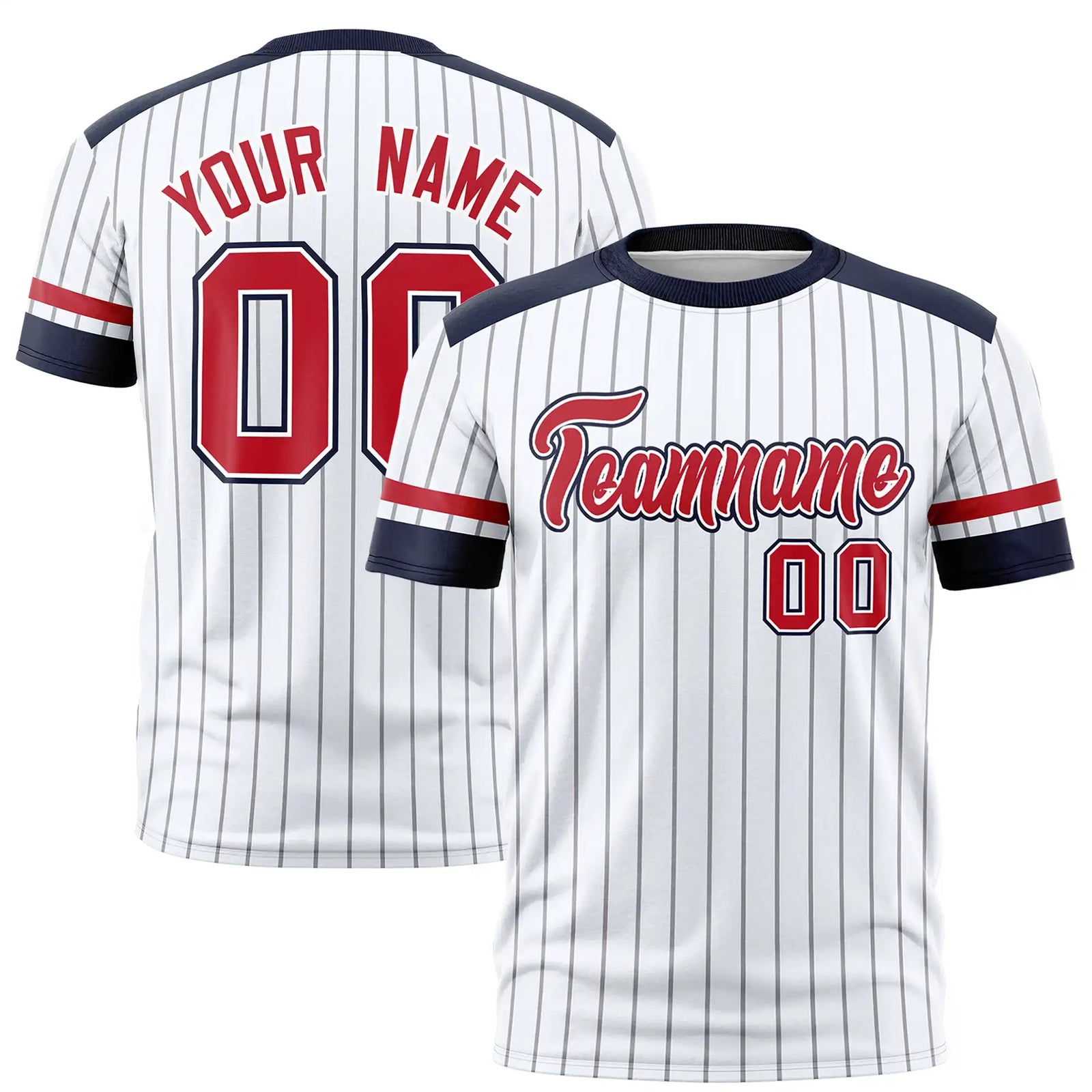 Custom White Gray-Navy Pinstripe Pattern Design Performance T-Shirt