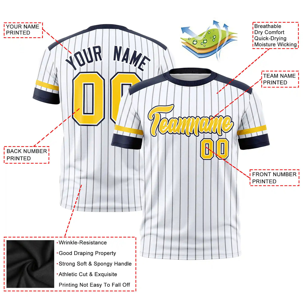 Custom White Gray-Navy Pinstripe Pattern Design Performance T-Shirt