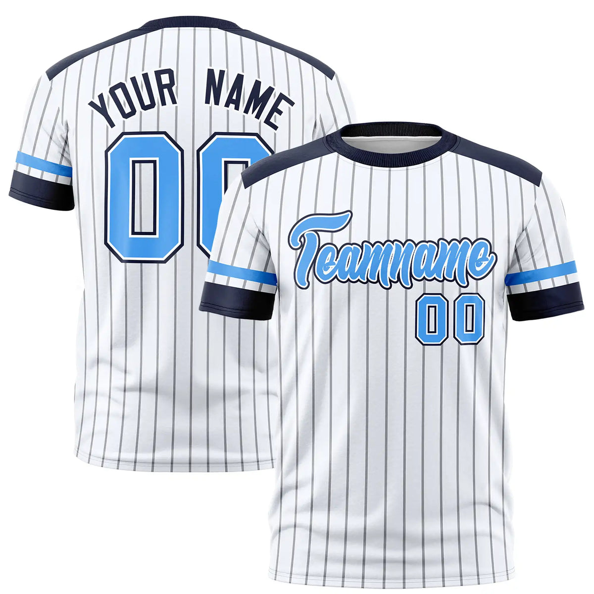 Custom White Gray-Navy Pinstripe Pattern Design Performance T-Shirt