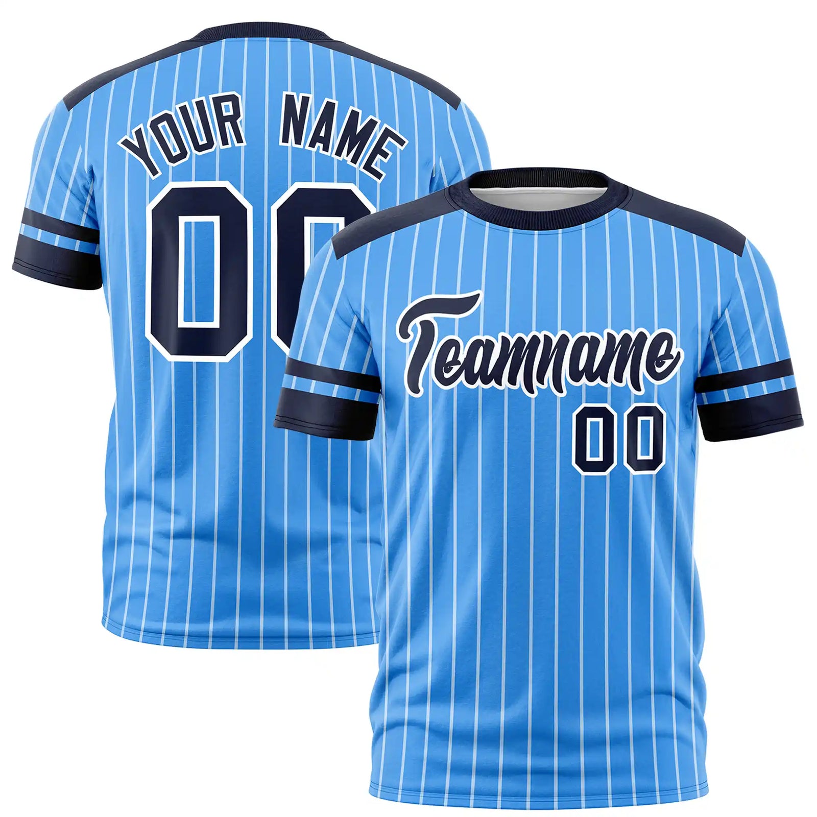 Custom Powder Blue White-Navy Pinstripe Pattern Design Performance T-Shirt