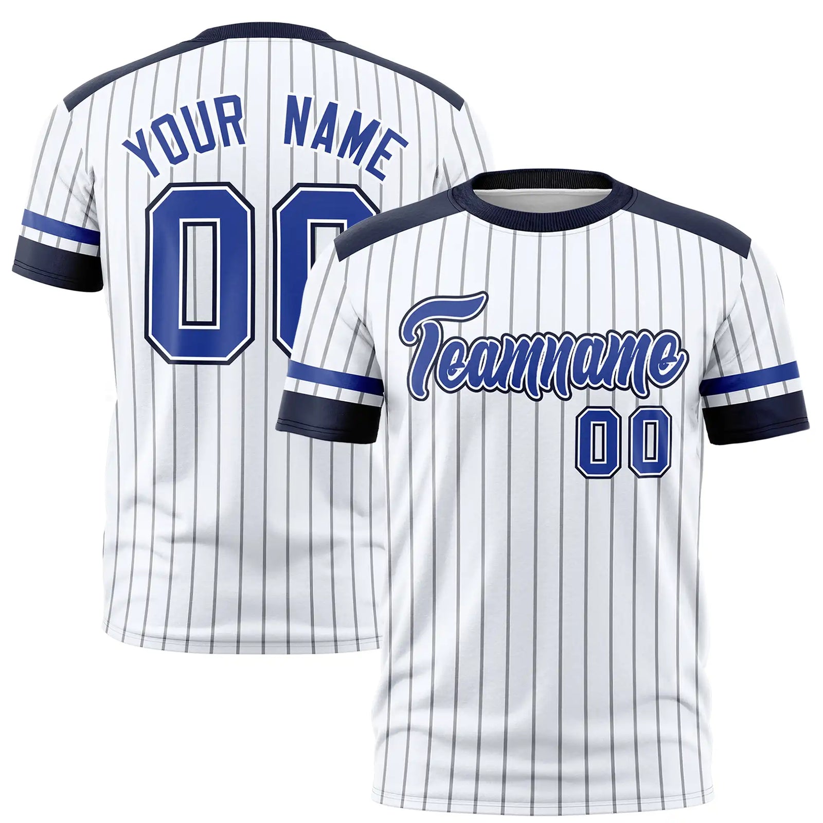Custom White Gray-Navy Pinstripe Pattern Design Performance T-Shirt
