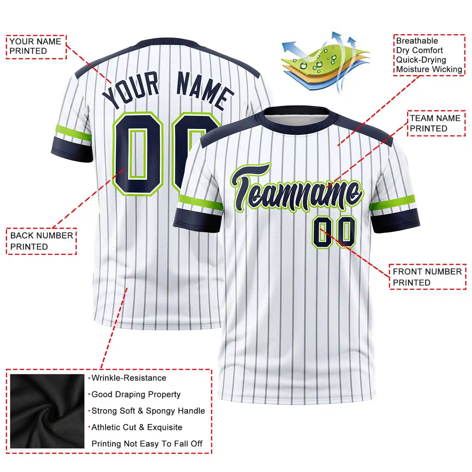 Custom White Gray-Navy Pinstripe Pattern Design Performance T-Shirt