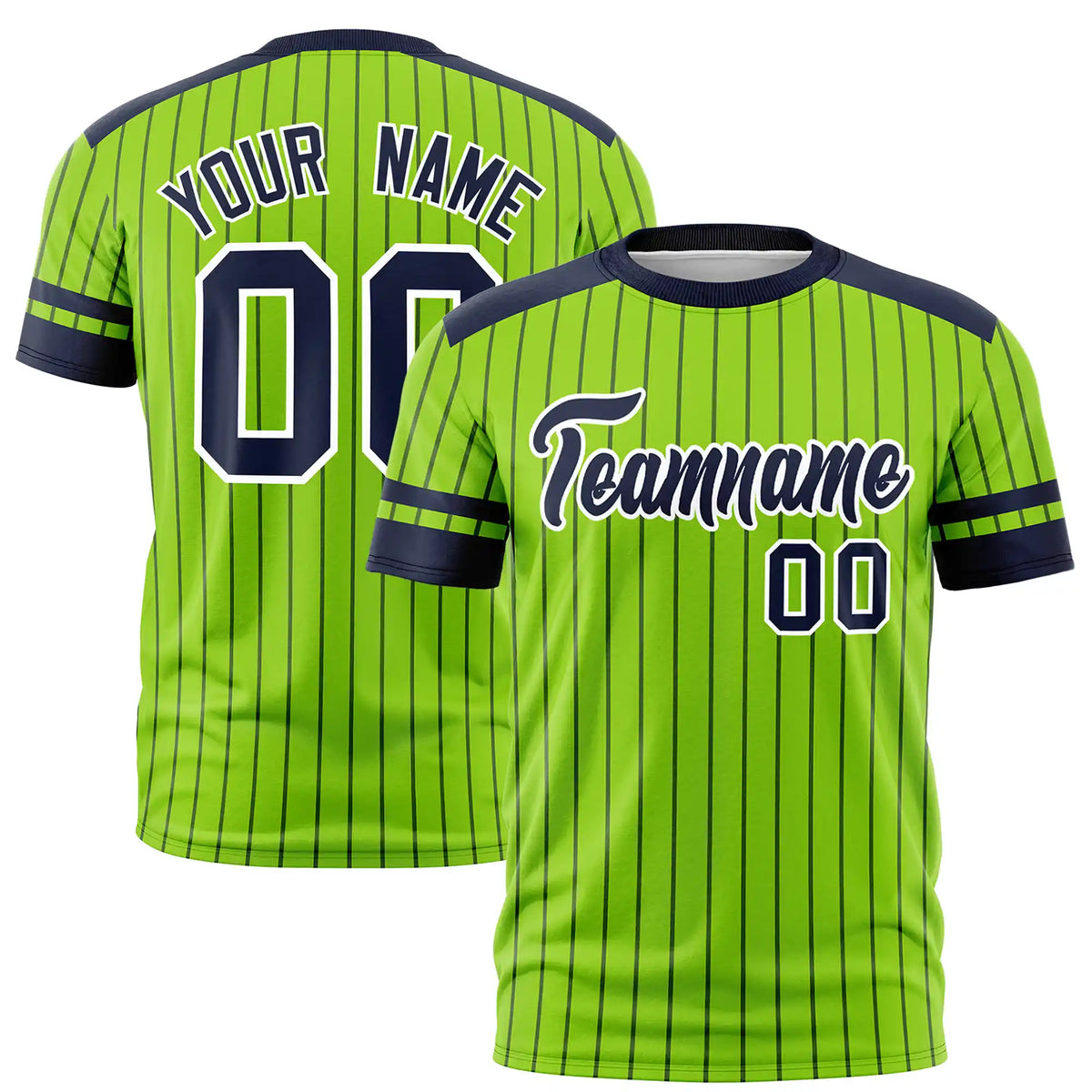 Custom Neon Green Navy Pinstripe Pattern Design Performance T-Shirt