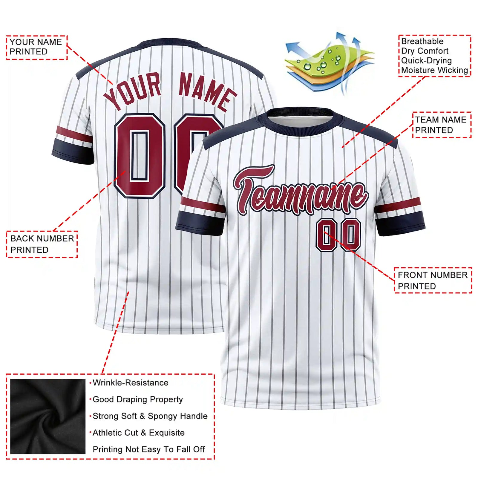 Custom White Gray-Navy Pinstripe Pattern Design Performance T-Shirt