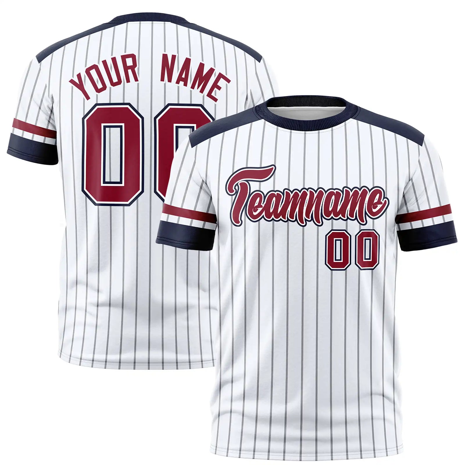 Custom White Gray-Navy Pinstripe Pattern Design Performance T-Shirt
