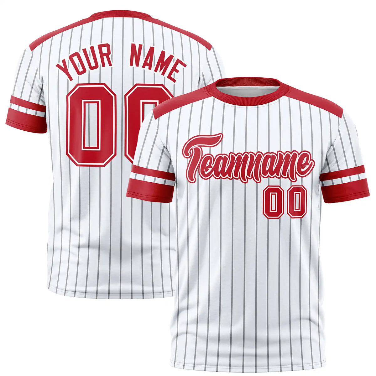 Custom White Gray-Red Pinstripe Pattern Design Performance T-Shirt