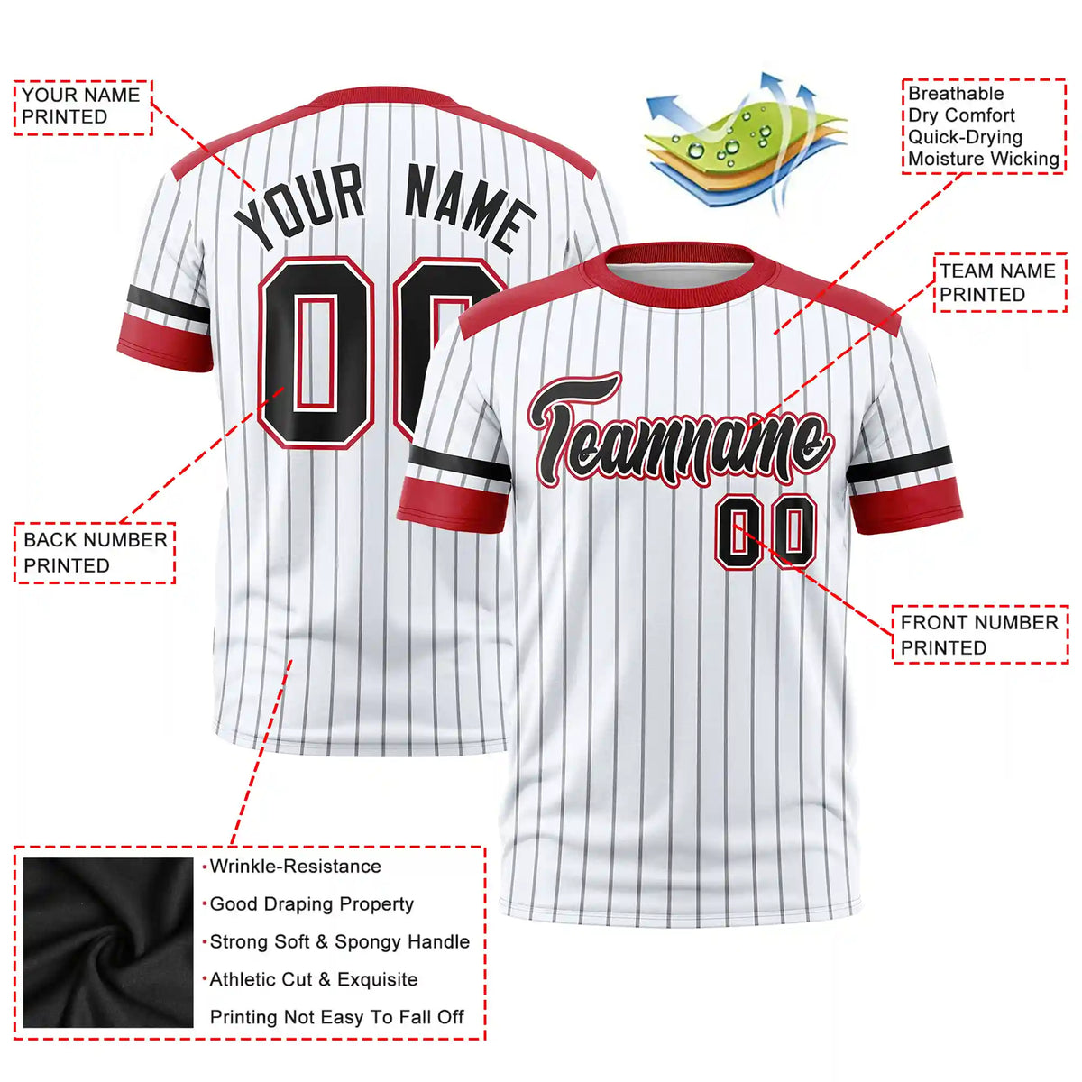 Custom White Gray-Red Pinstripe Pattern Design Performance T-Shirt