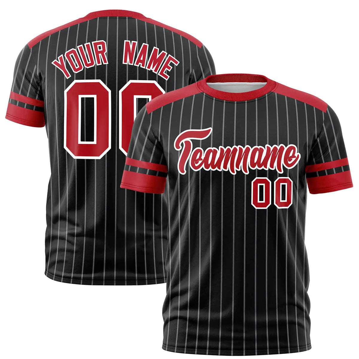 Custom Black Gray-Red Pinstripe Pattern Design Performance T-Shirt