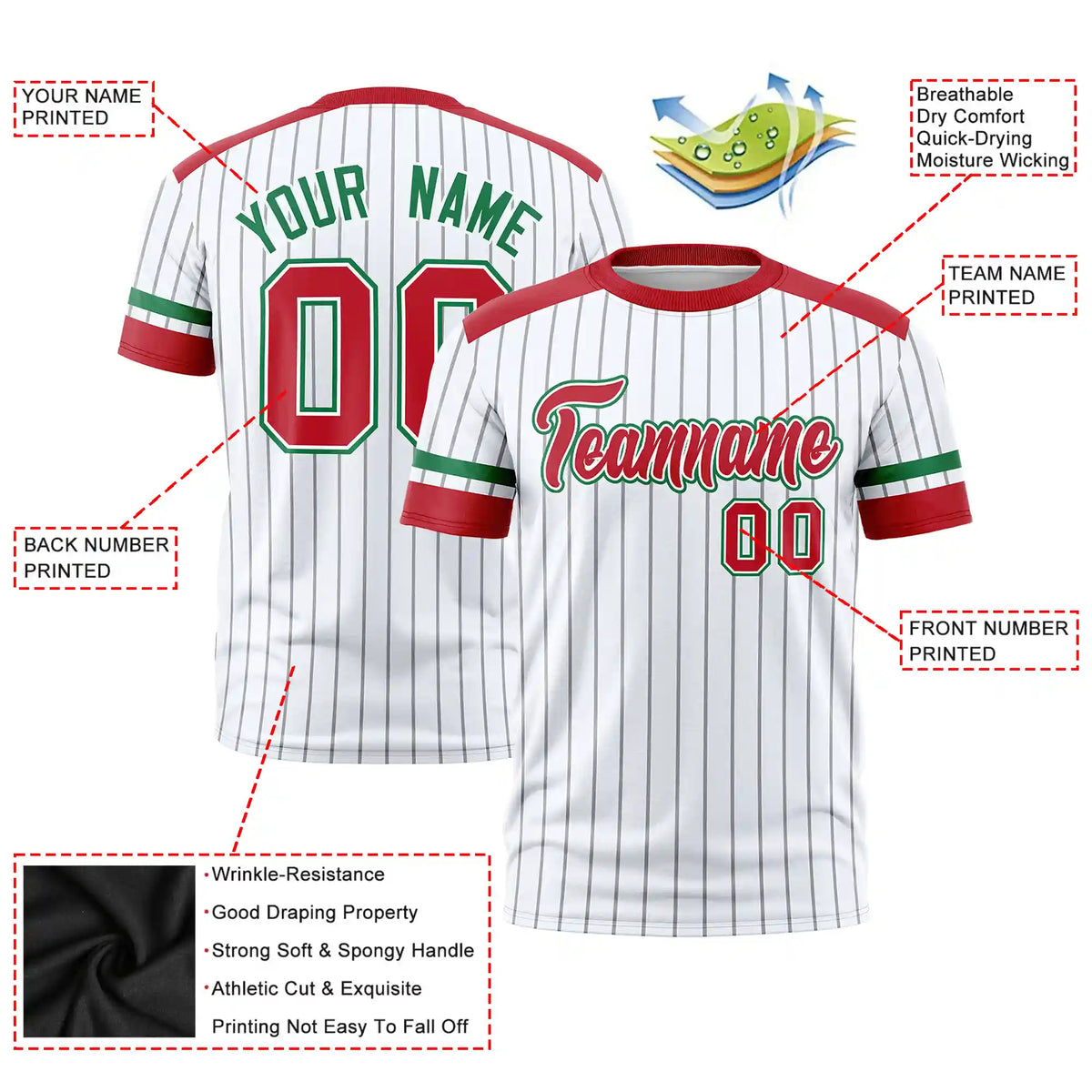 Custom White Gray-Red Pinstripe Pattern Design Performance T-Shirt
