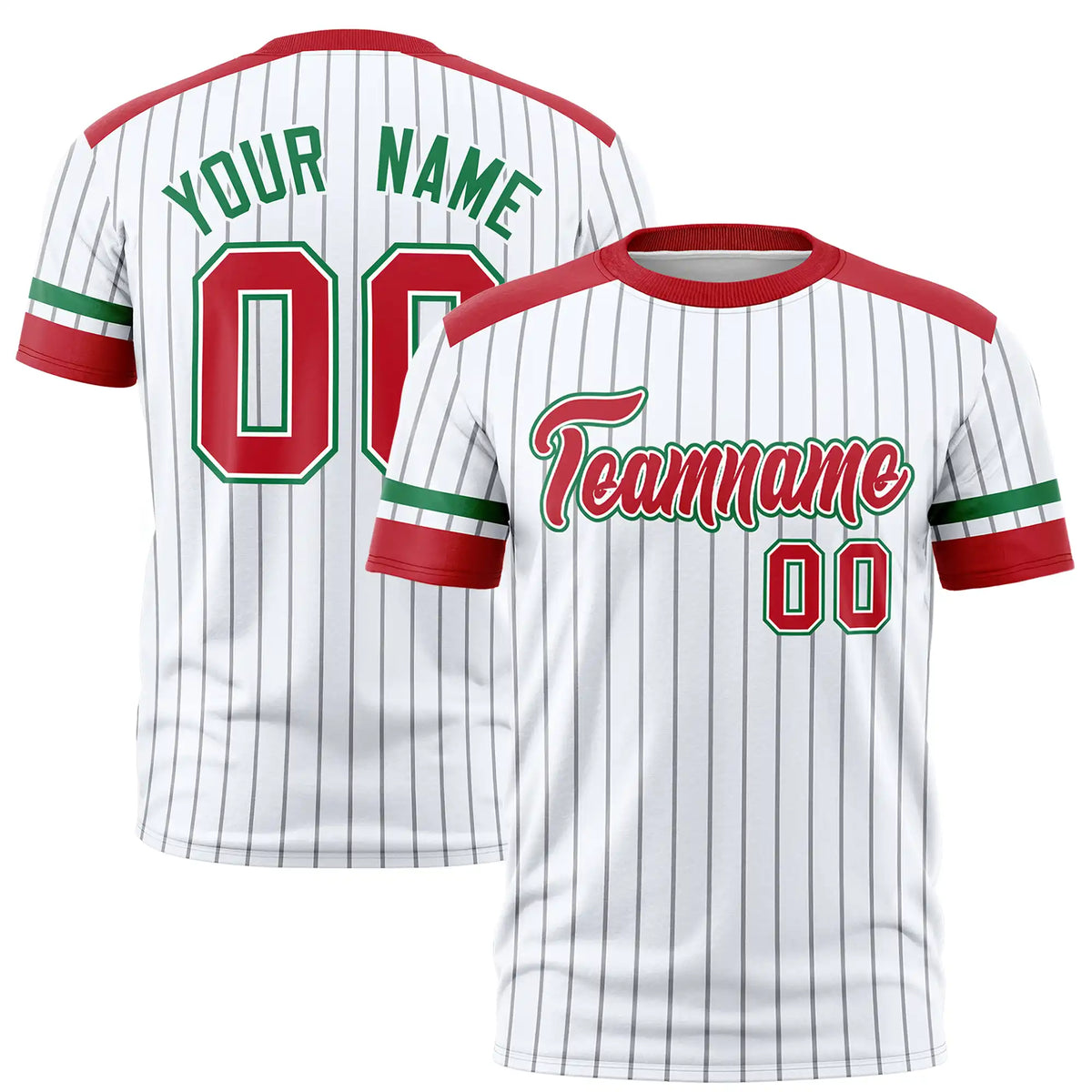 Custom White Gray-Red Pinstripe Pattern Design Performance T-Shirt