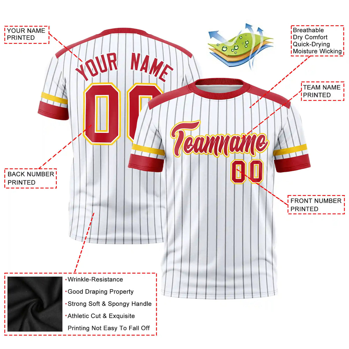 Custom White Gray-Red Pinstripe Pattern Design Performance T-Shirt