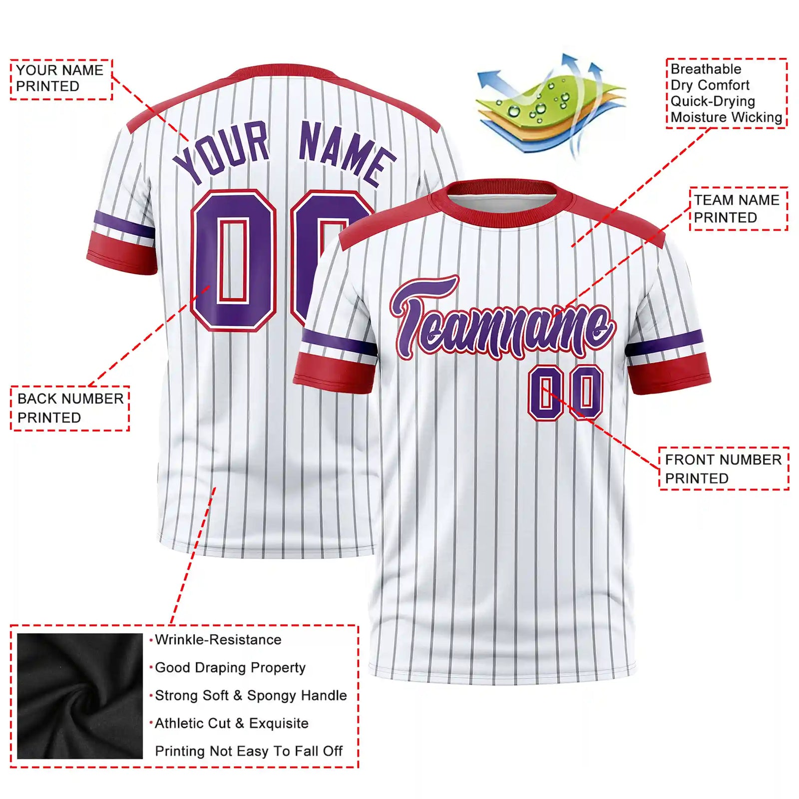 Custom White Gray-Red Pinstripe Pattern Design Performance T-Shirt