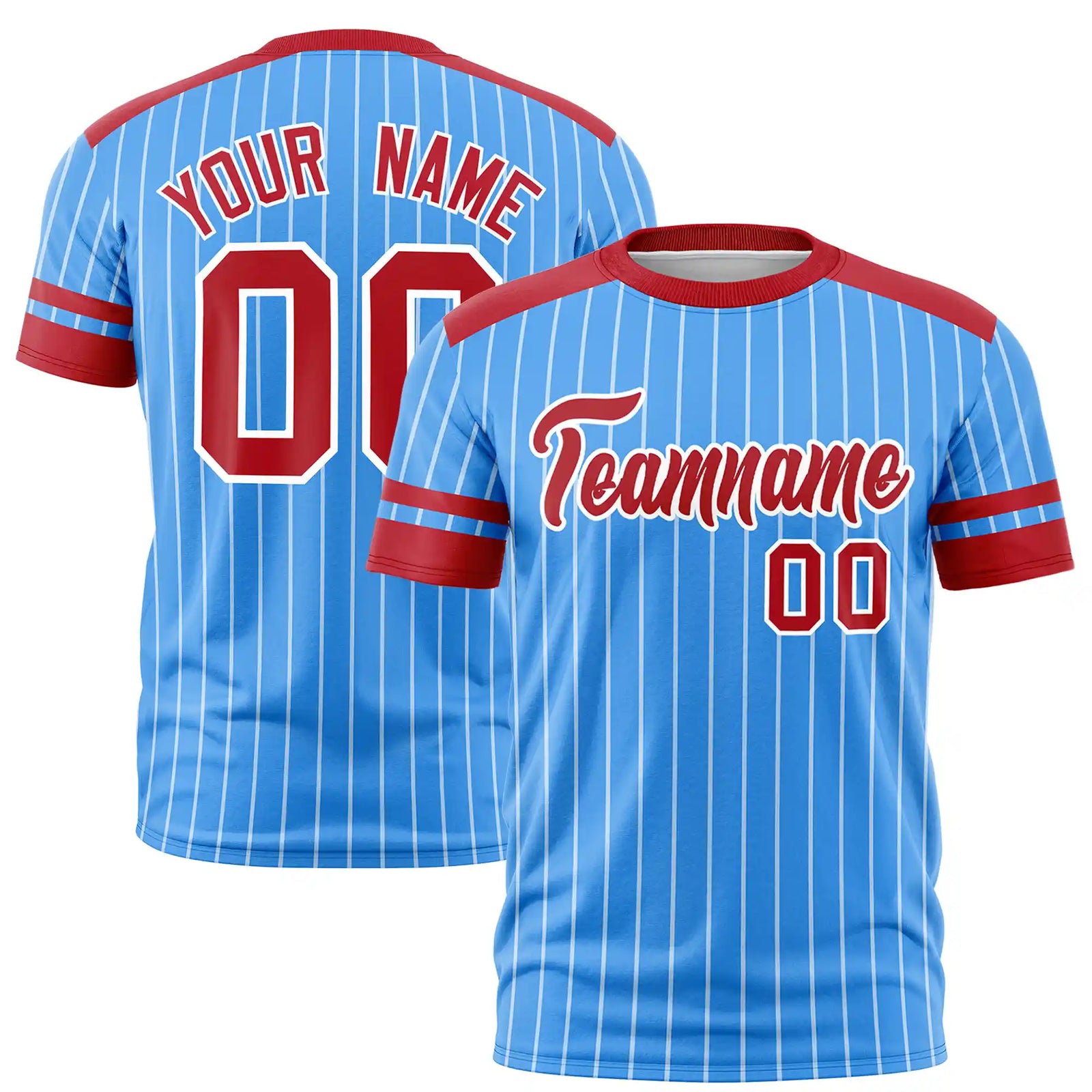Custom Powder Blue White-Red Pinstripe Pattern Design Performance T-Shirt