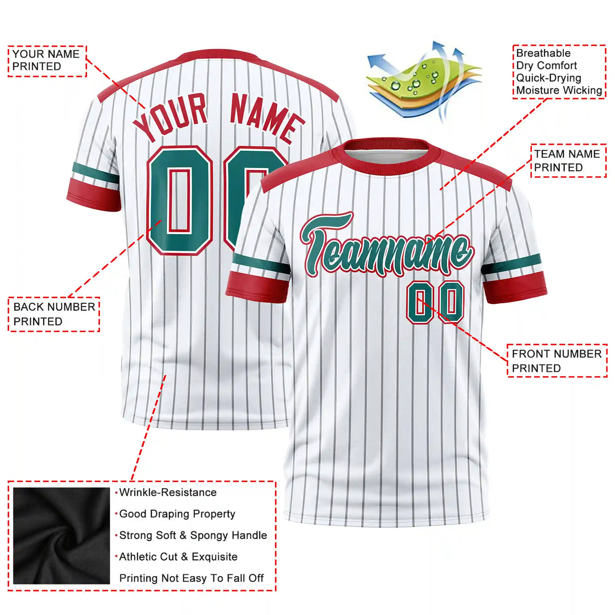 Custom White Gray-Red Pinstripe Pattern Design Performance T-Shirt