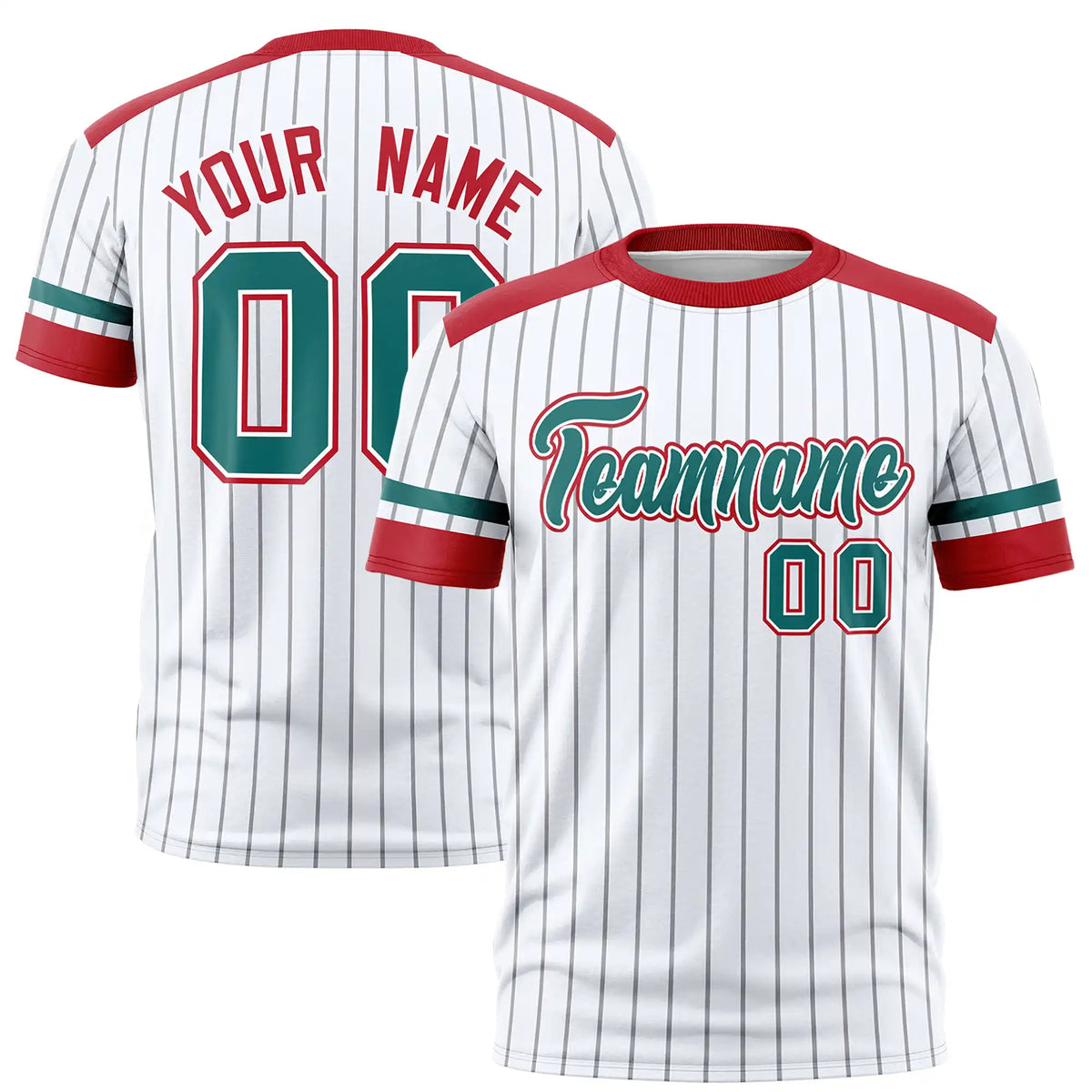 Custom White Gray-Red Pinstripe Pattern Design Performance T-Shirt