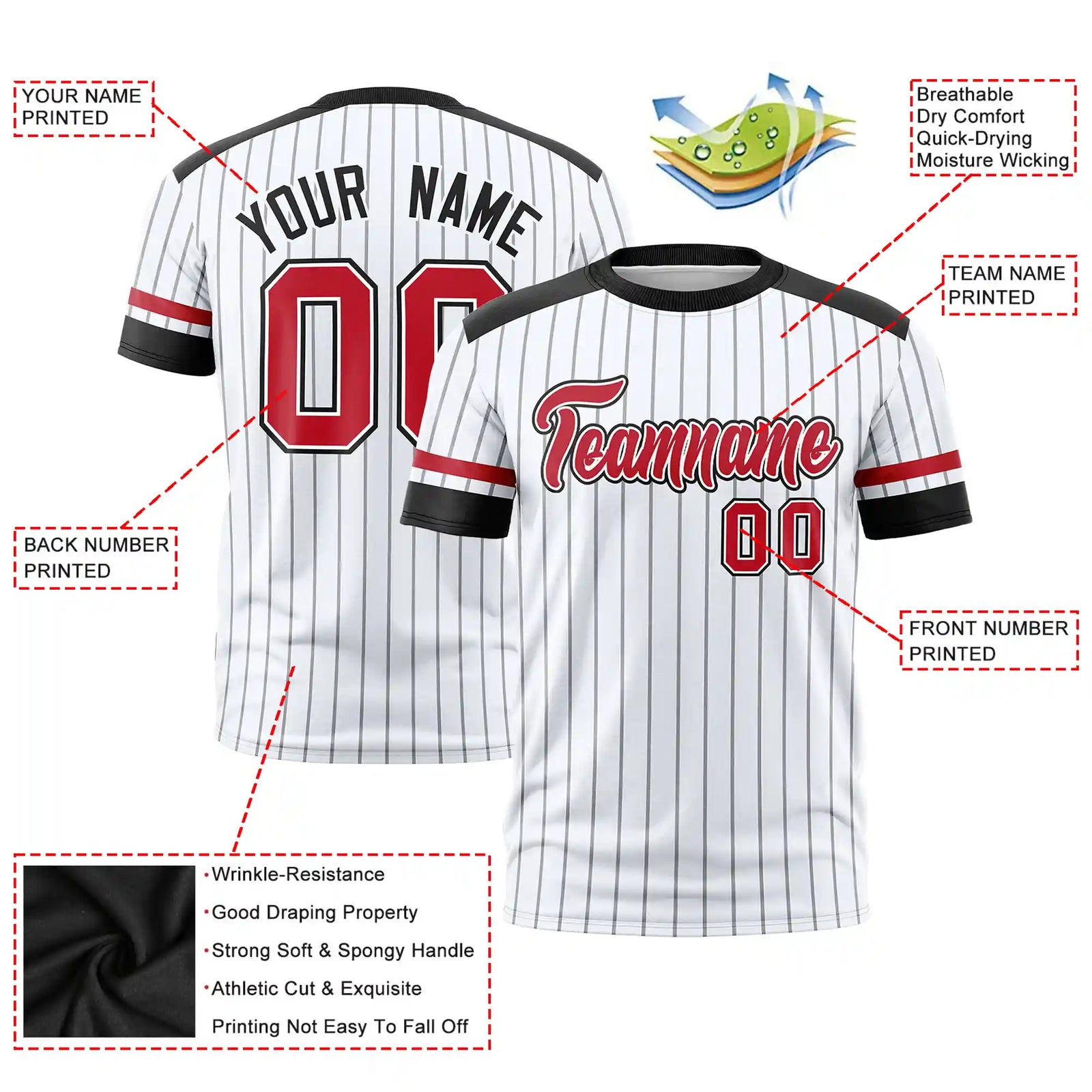 Custom White Gray-Black Pinstripe Pattern Design Performance T-Shirt