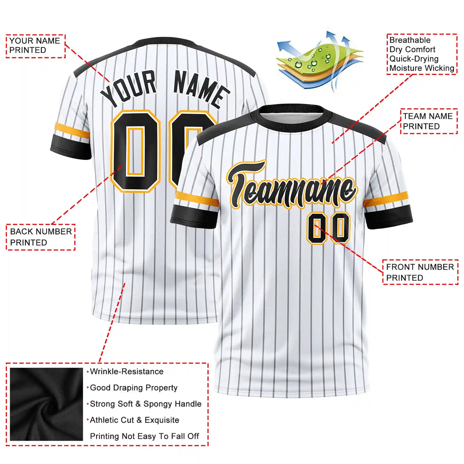 Custom White Gray-Black Pinstripe Pattern Design Performance T-Shirt