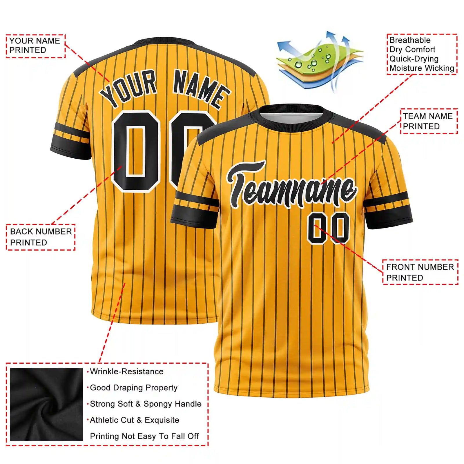 Custom Yellow Black-White Pinstripe Pattern Design Performance T-Shirt