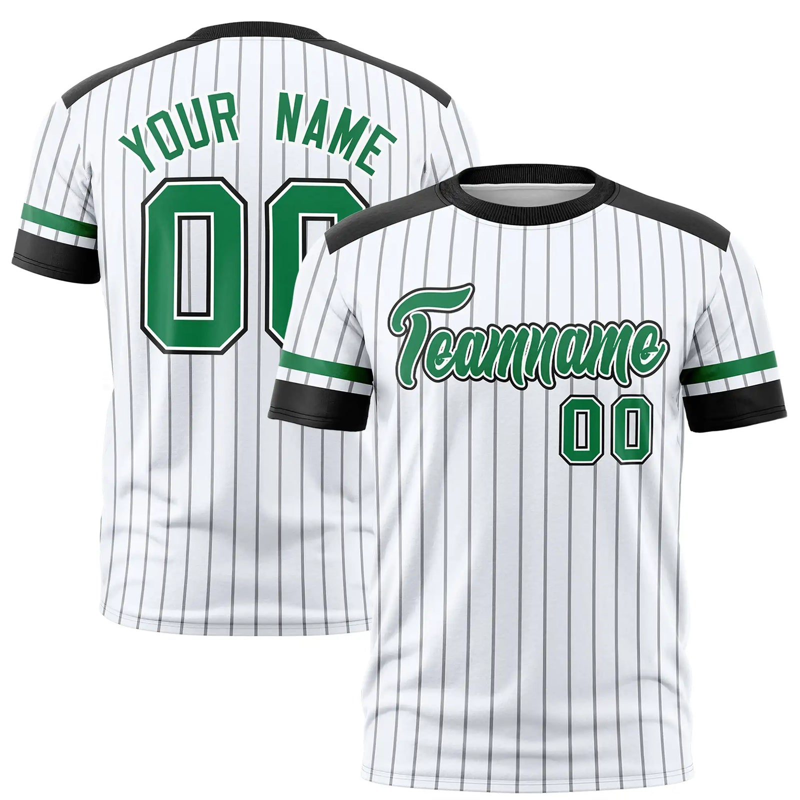 Custom White Black-Kelly Green Pinstripe Pattern Design Performance T-Shirt