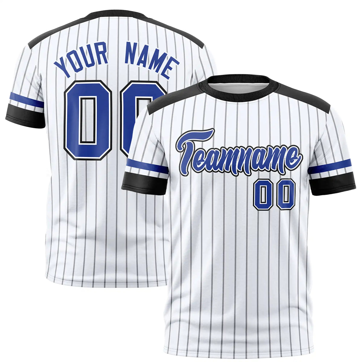 Custom White Black-Royal Blue Pinstripe Pattern Design Performance T-Shirt