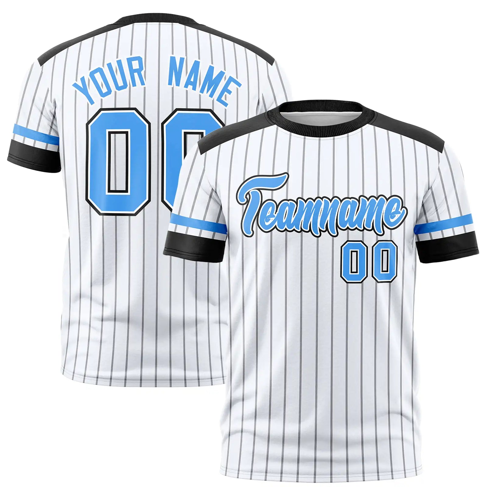 Custom White Black-Powder Blue Pinstripe Pattern Design Performance T-Shirt