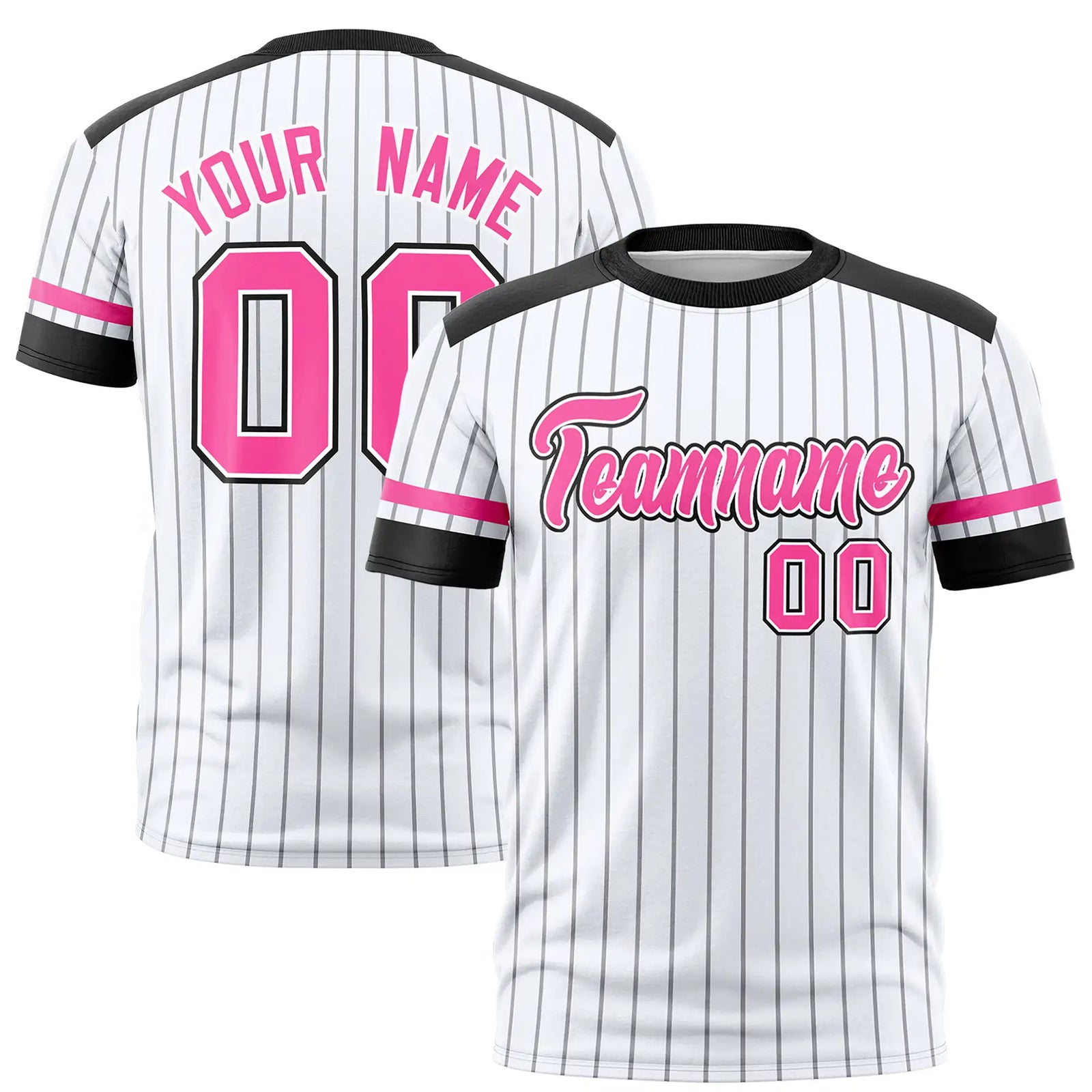 Custom White Black-Pink Pinstripe Pattern Design Performance T-Shirt