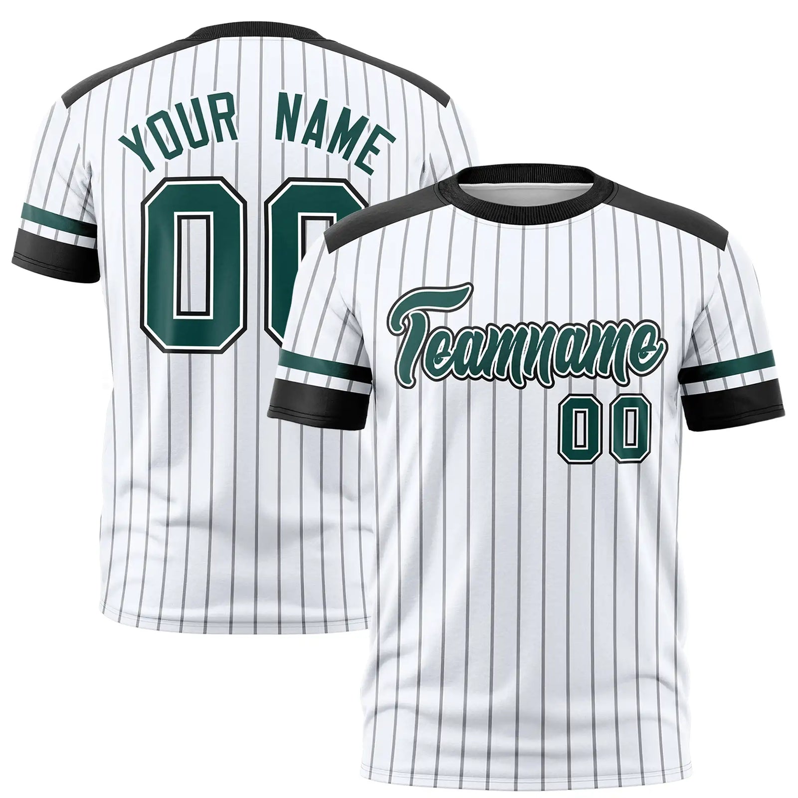 Custom White Black-Midnight Green Pinstripe Pattern Design Performance T-Shirt